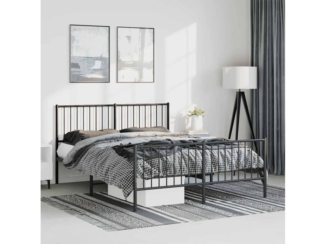 Estrutura De Cama Com Cabeceira E Pés 135x190 Cm Metal Preto