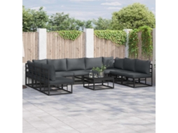 Vidaxl Conjunto De Sofá De Jardim 10 Unid. Preto Alumínio