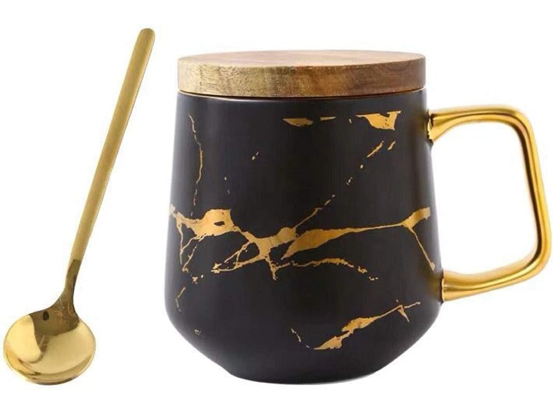 Conjunto De Xícaras Chá E Café Porcelana Para Da Tarde Padrão Mármore Preto Alto Aquaforge