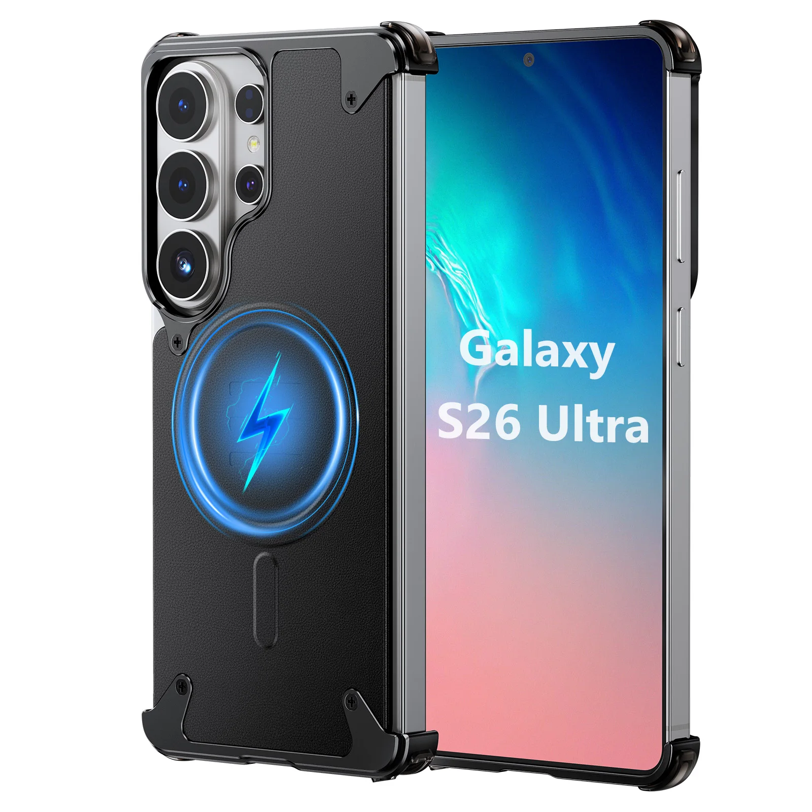 Capa De Couro Para Celular (preta, Galaxy S26 Ultra), Design Ultrafino, Carregamento Sem Fio Magsafe.