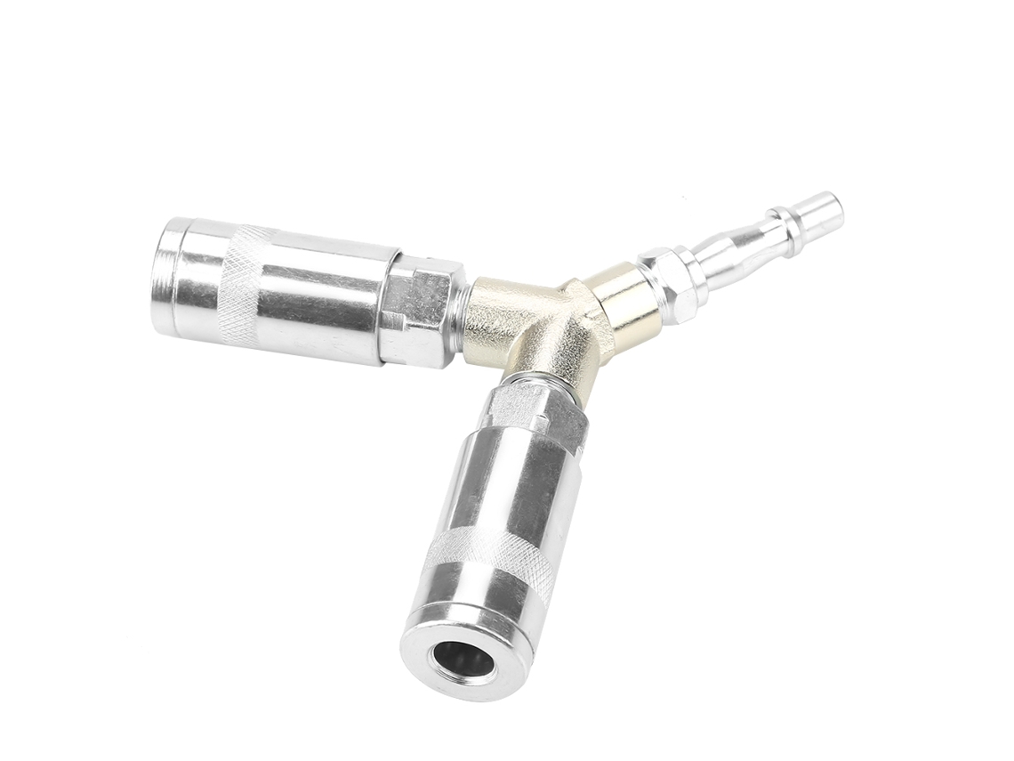 Laxiscreed Conector Pneumático Três Vias 1/4 Polegadas Bsp, Rápido, Galvanizado Antisferrugem