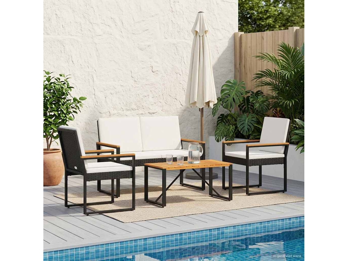 Vidaxl Conjunto De Móveis Para Exterior 4 Unid. Preto E Branco Creme