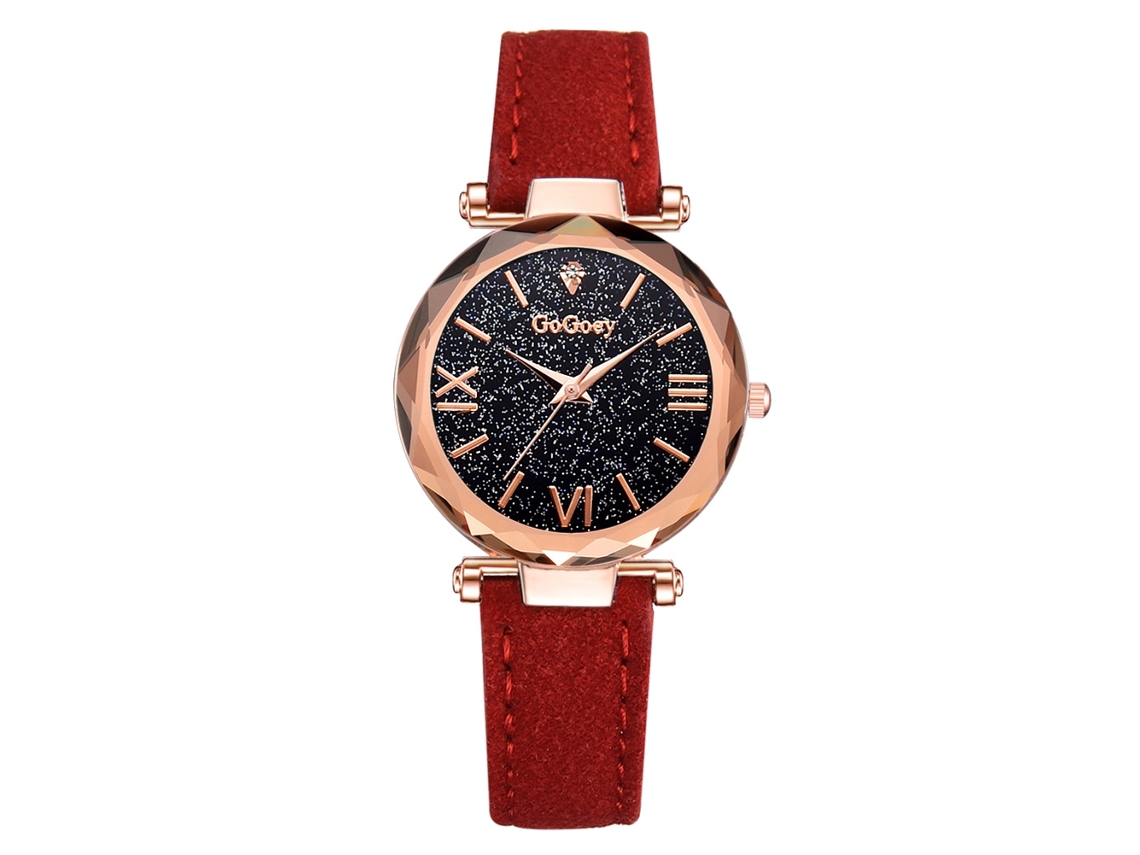 Relógio de Pulso Feminino de Quartzo com Pulseira Pu e Mostrador de Céu Estrelado Bege