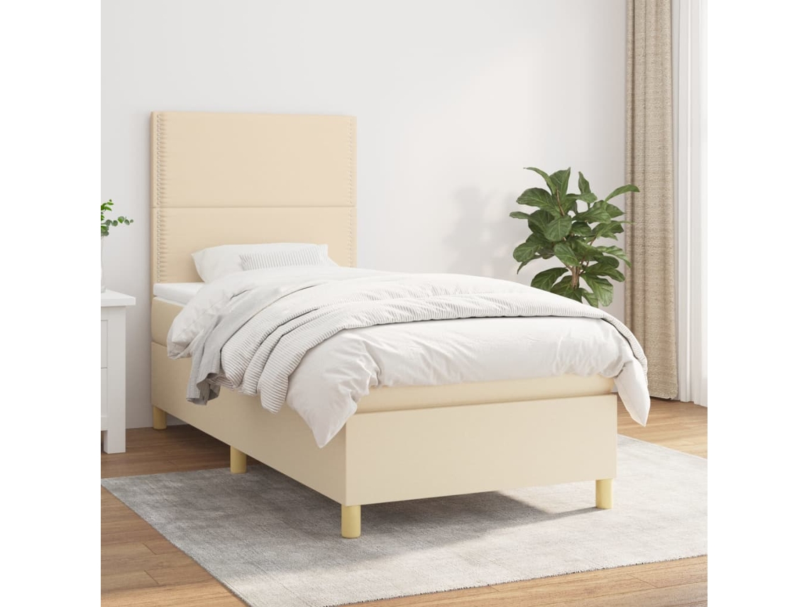 Vidaxl Cama Com Molas/colchão 100x200 Cm Tecido Cor Creme