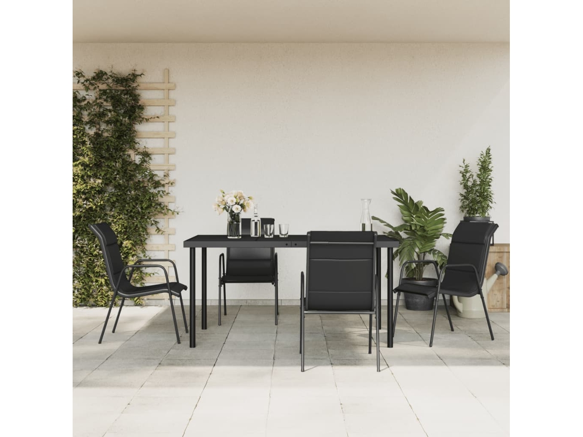 Vidaxl 5 Pcs Conjunto De Jantar Para Jardim Aço E Textilene Preto