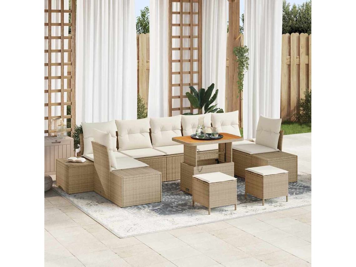 Vidaxl Conjunto De Sofá De Jardim 10 Unid. 9-número De Lugares Bege