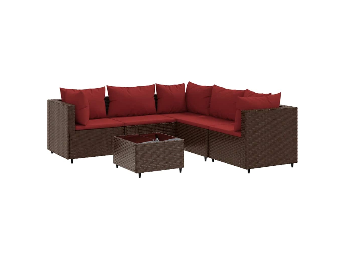 Conjunto de 6 Pcs Lounge Jardim com Almofadões Vime Pe Castanho MAISON EXCLUSIVE
