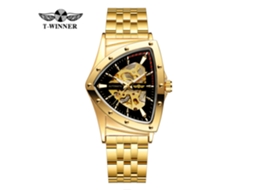 (Estilo 5) Relógio mecânico moderno e casual com pulseira de aço esqueletizada com triângulos.
