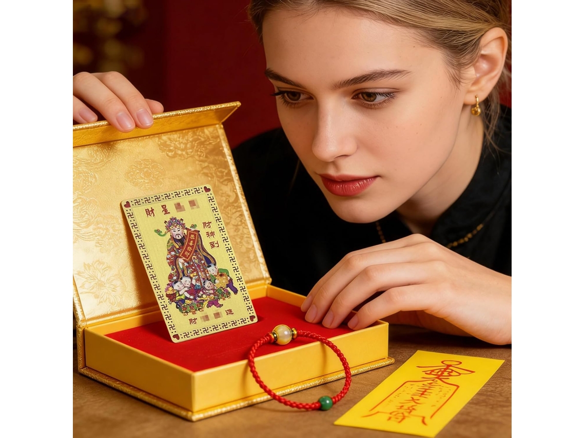 Cartão Da Sorte Portátil Tradicional Em Cobre Banhado A Ouro |