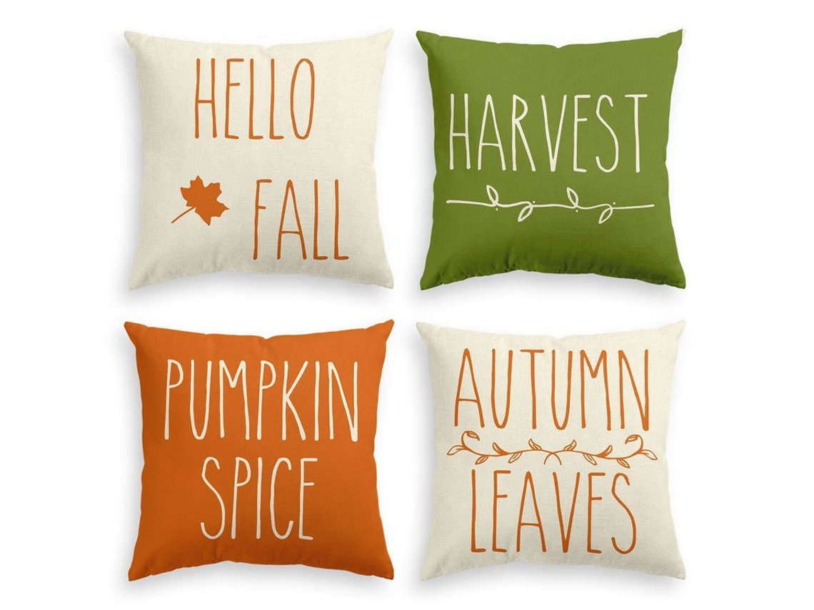 2026 funda de Almohada de Otoño de Calabaza, 45x45cm, 4 Unidades, para Sofá, Poliéster, Lavable a Máquina