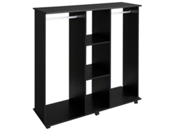 Cabide de Roupas com 3 Prateleiras e 2 Barras para Cabides de Roupas. 120x40x128 Cm. Preto Ge