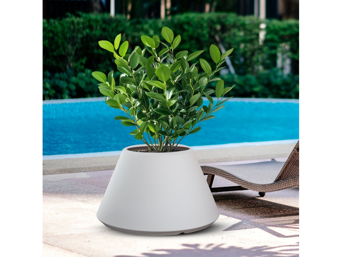 Vaso Stromboli Branco, Redondo E Cônico, Em Resina, Para Plantas De Interior E Exterior, 60 Cm De Diâmetro X 35 Cm De Altura.