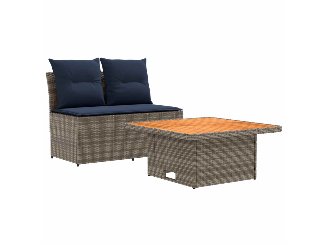 Vidaxl 2 Peça Sofá Do Meio Para Jardim Com Mesa Elevatória Vime Pe