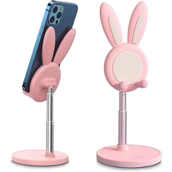 Suporte Para Celular Em Formato De Coelho Fofo, Com Ângulo E Altura Ajustáveis, Ideal Para Mesa E Compatível Com Capas Grossas.