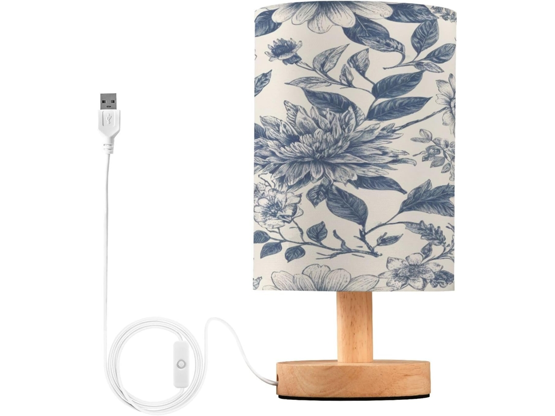 Abajur De Cabeceira Led Com Estampa Floral, Portas Usb, Luminária De Mesa, Luminária De Leitura, Luminária De Mesa Para