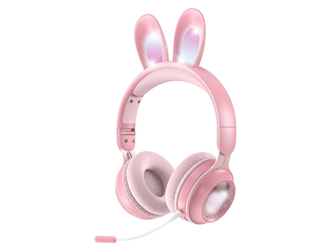 Fone de Ouvido Sem Fio Bluetooth 5.0 KE 01 2025, Suporte para Cartão SD, Luz RGB, Design de Coelho TAISHENGDA