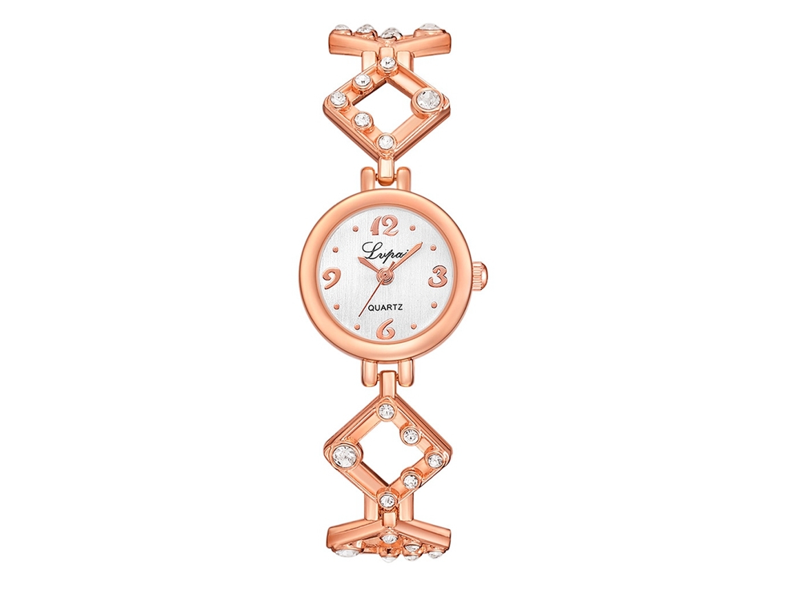 Relógio de Pulso Feminino com Pulseira de Liga e Strass Mostrador Redondo Relógio de Quartzo