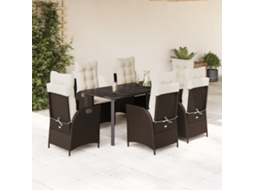 Vidaxl 7 Pcs Conjunto Jantar P/ Jardim C/ Almofadões Vime Pe Castanho