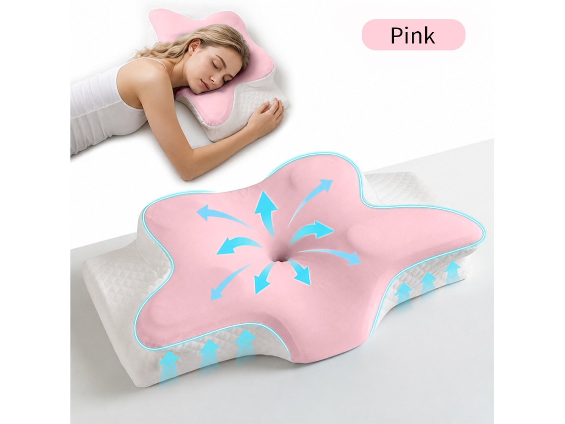 Almofada Corretiva Cervical, Sono Confortável, Formato Ergonómico em Espuma Viscoelástica Rosa CZHHMART