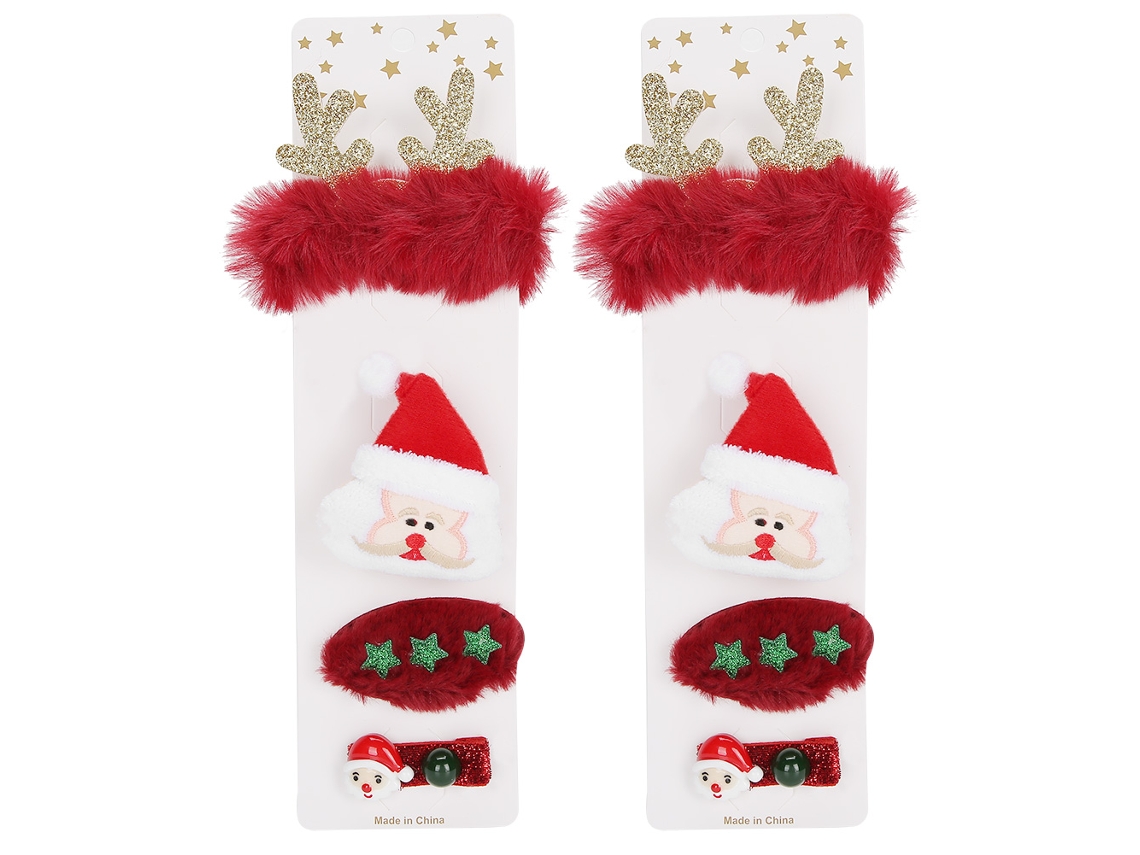 2 Conjuntos Acessórios Cabelo Natal Papai Noel Grampo Broche Hairband Presente Meninas | S/MARCA