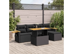 Vidaxl 6 Pcs Conjunto Sofás Jardim C/ Almofadões Vime Pe/acácia Preto