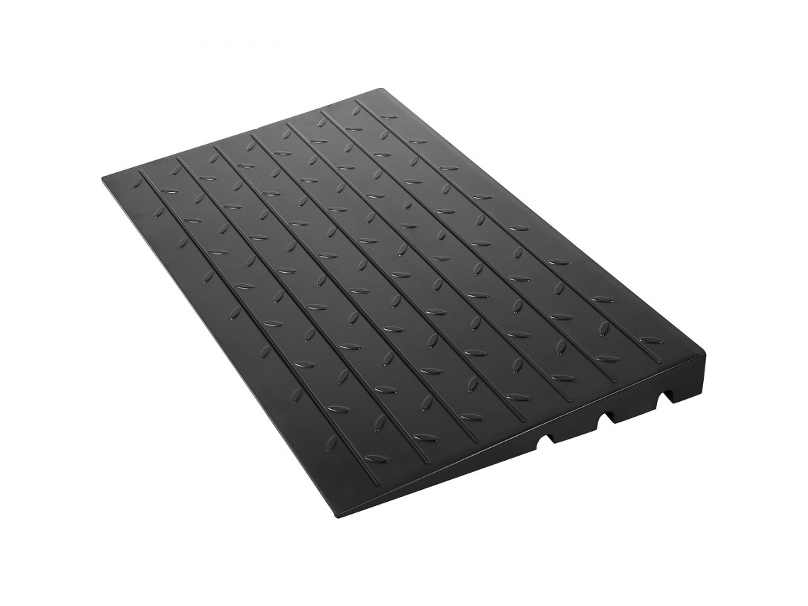 Rampa De Borracha Para Soleira E Entrada 7,5cm Com 3 Canais Para Cabos, Antiderrapante, Resistente Até 1000kg Tekmaquinas