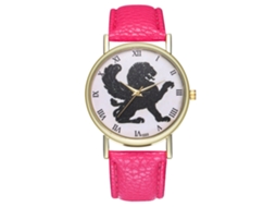 Relógio de Pulso Unissex Estilo Retro Pulseira de Couro Artificial Quartzo Rosa Vermelho
