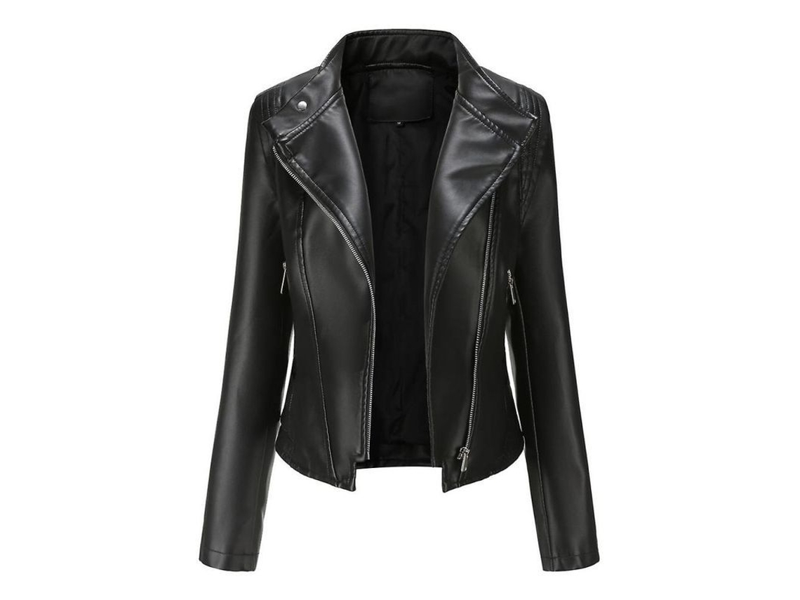 2026 jaqueta de Couro Falso Slim Fit para Mulher com Cremalheira Assimétrica Biker Versátil Psw M Negro