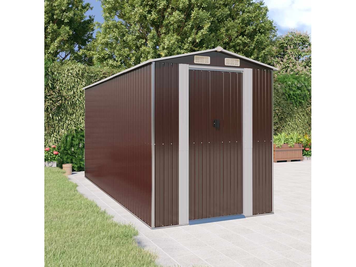 Vidaxl Abrigo De Jardim 192x440x223 Cm Aço Galvanizado Castanho-escuro