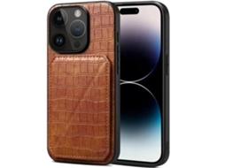 Capa Textura Crocodilo para iPhone 24 com Porta-Cartões Castanho