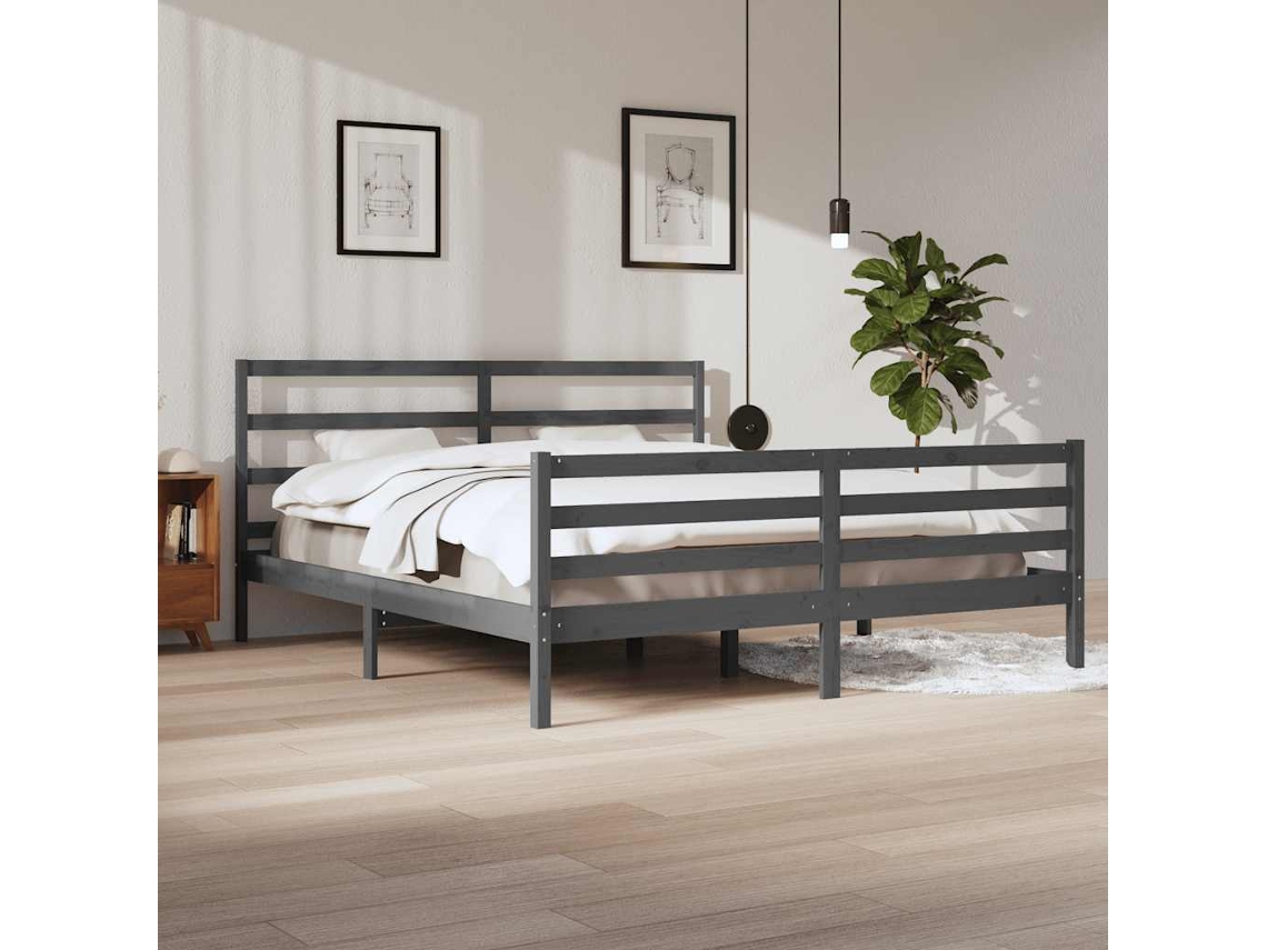 Vidaxl Estrutura De Cama 200x200 Cm Pinho Maciço Cinzento