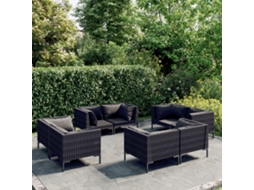 Vidaxl 8 Pcs Conj. Lounge Jardim C/ Almofadões Vime Pe Cinzento-escuro