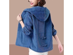 Abrigo Corto De Pana Para Mujer Primavera Otoño Coreano Holgado Con Capucha Casual De Cierre Zipper Azul Claro Xxl