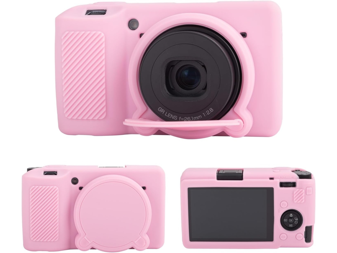 Capa Silicone HEXINYIGJLY para Ricoh Gr Iii/gr Iiixtampa Objetiva Removível, Acesso Tripé Rosa
