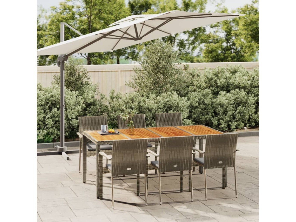 Conjunto 7 Peças Jantar P/ Jardim C/ Almofadões Vime Pe Cinza Dkd Home Decor