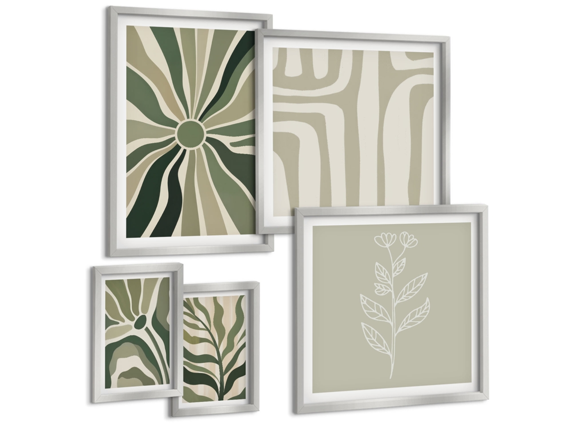 Conjunto De Pinturas Padrões Vegetais Abstratos Espelharte (5 Peças)