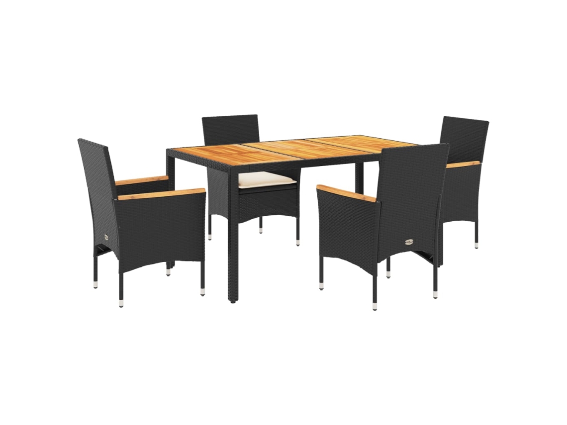 Conjunto de 5 Jantar Jardim com Almofadões Vime Pe/acácia Preto MAISON EXCLUSIVE