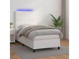 Vidaxl Cama Box Spring C/colchão/led 100x200cm Couro Artificial Branco