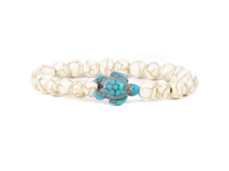 Pulseira Elástica Com Contas De Tartaruga Marinha E Pedra Natural Turquesa Sintética. Nostalgia88