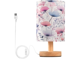 Abajur De Cabeceira Com Estampa Floral Em Aquarela, Portas De Carregaje USB C, Luminária De Mesa Cabeceira, Luminária