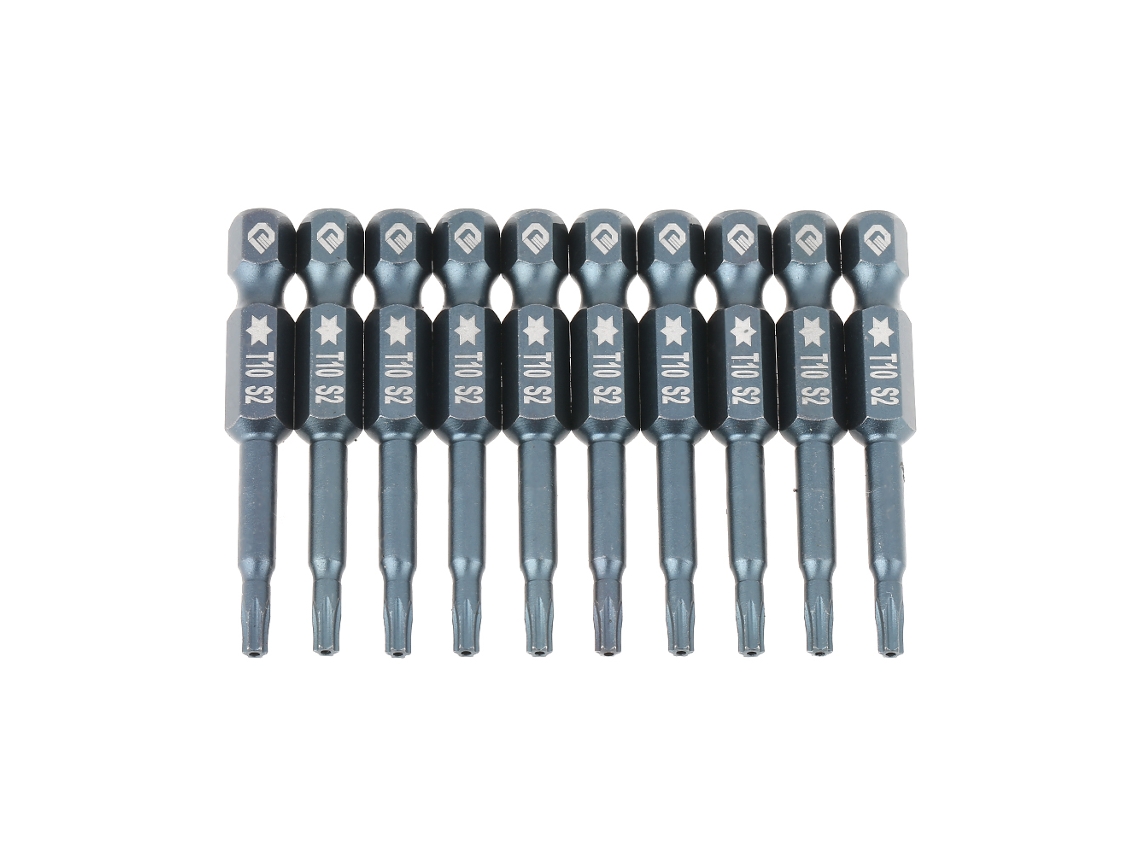 Kit De 10 Brocas De Parafuso Star T10 Com Cabo Hexagonal De 1/4" De 50mm, Magnético E De Segurança
