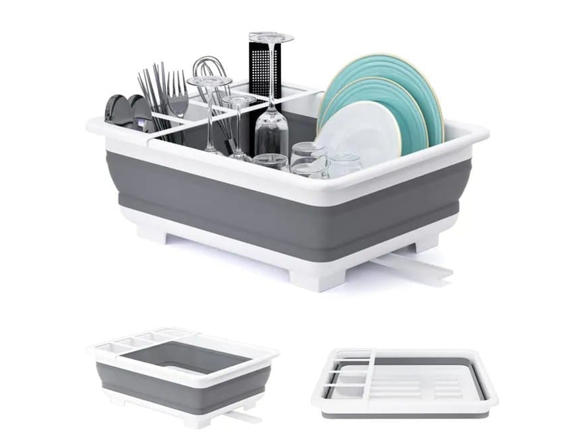 Escorredor Dobrável Pratos 36,5 Cm, Na Cor Cinza - Plástico, Bandeja de Ralo, Cozinha, Lava-louças, Camping -aquaforge