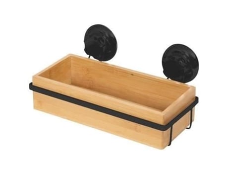 Prateleira Pequena Com Ventosa Bambu Natural E Metal Compactor