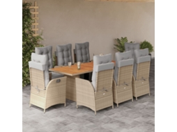 Vidaxl 9 Pcs Conj. Jantar Jardim C/ Almofadões Vime Pe Bege Misturado