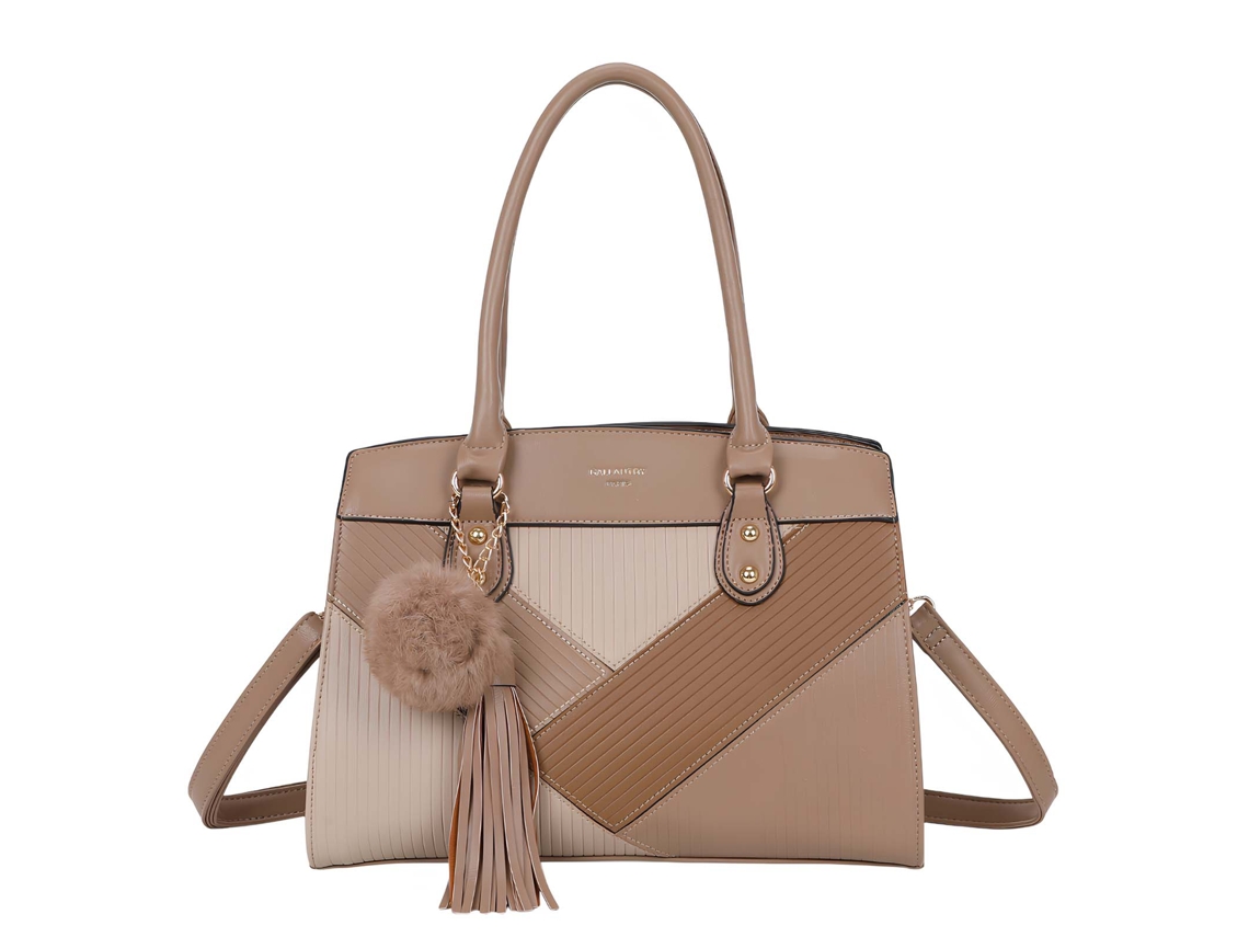 Bolsa De Mão Feminina Cléo Com Efeito Granulado, Pompon Decorativo E Alça De Ombro