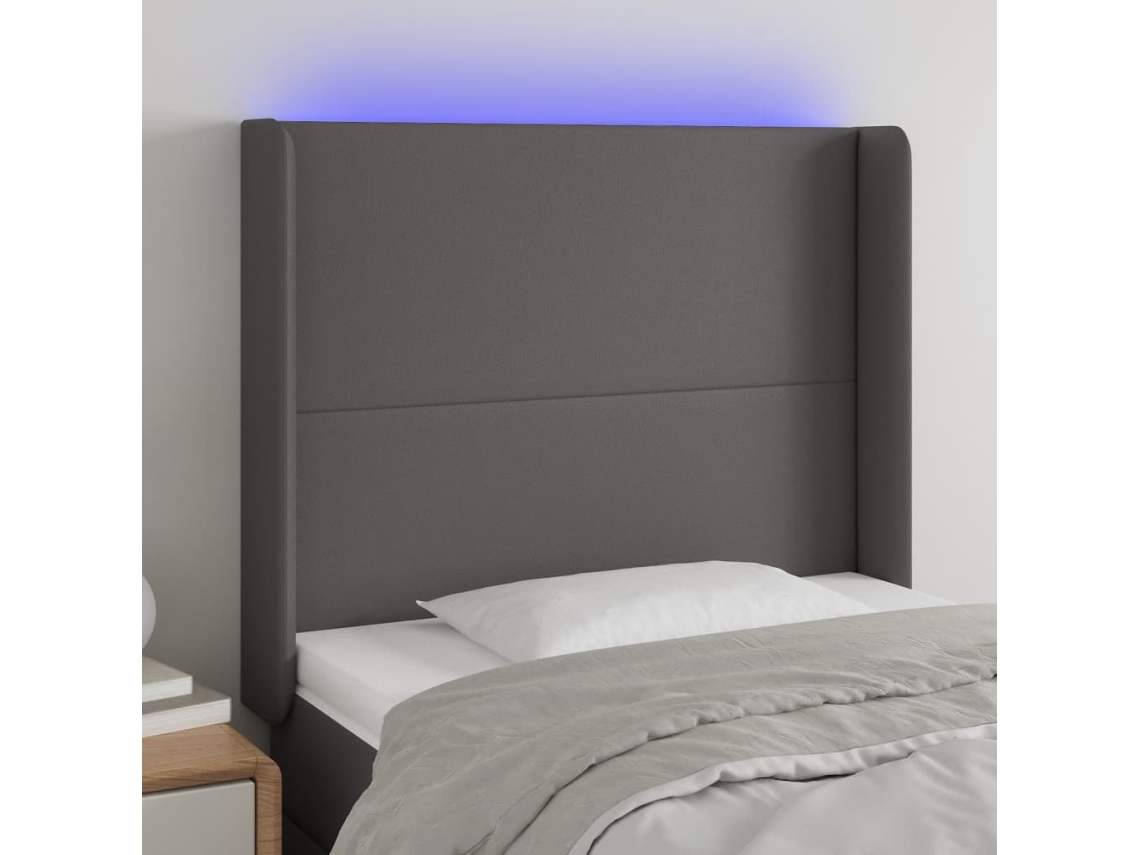 Vidaxl Cabeceira Cama C/ Led 83x16x118/128cm Couro Artificial Cinzento