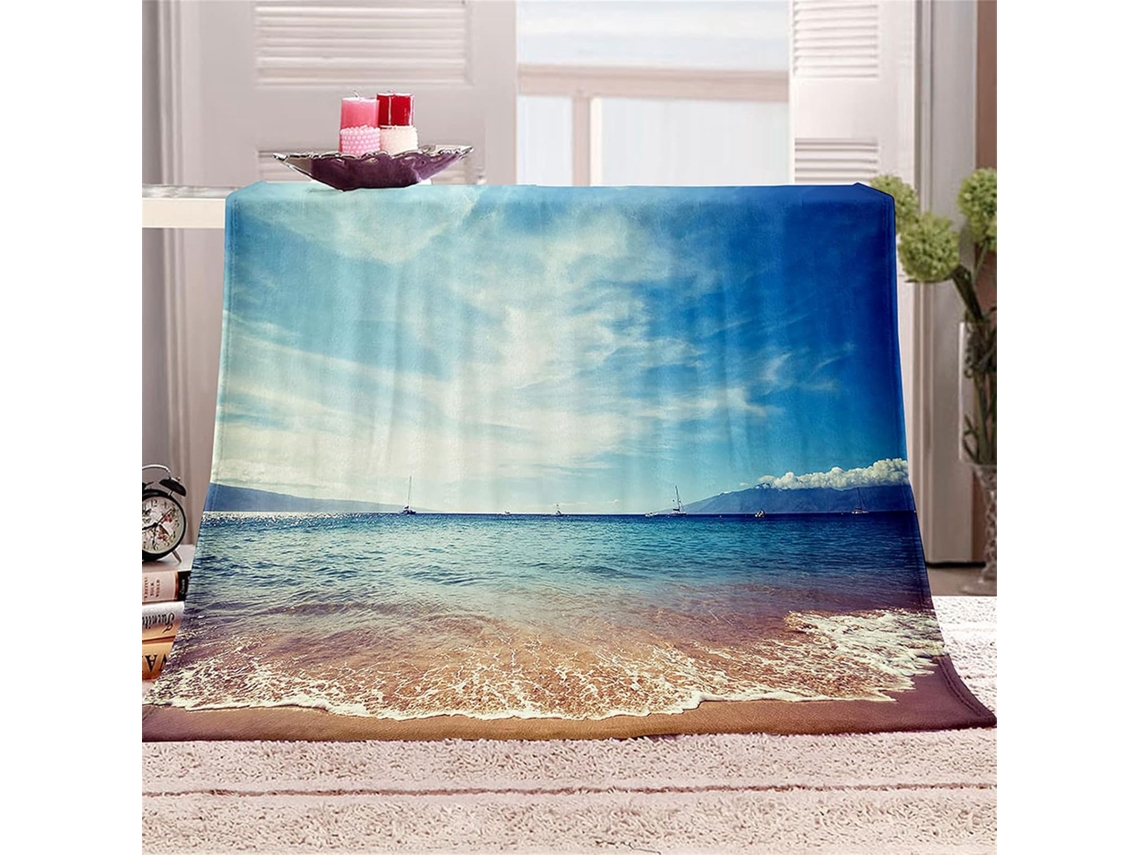 Manta de Flanela Fansu Estampa Praia Inverno Quente Macia e Fofa em Microfibra Ideal para Cama Ou Sofá Adequad