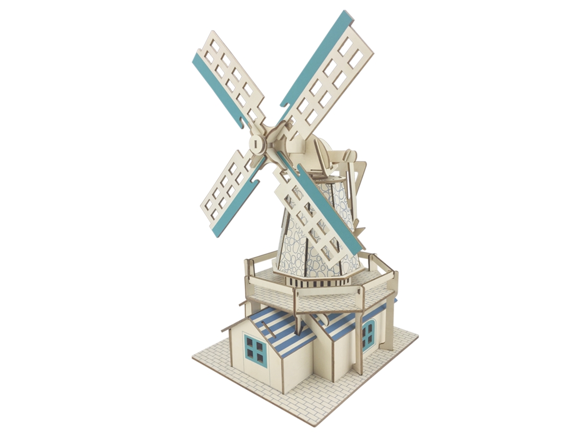 Modelo 3d Em Madeira. Moinho De Vento Holandês. 77 Peças. 26x21x37 Cm.