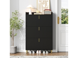 Sapateira Estreita Preta 80×23,5×123,5 Cm, 3 Portas + 6 Compartimentos Ajustáveis + Anti-tombamento, Entrada​