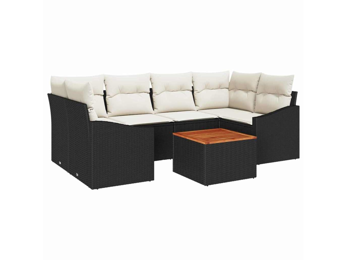 Conjunto de Sofás 7 Peças Jardim Preto e Creme Vime Pe MAISON EXCLUSIVE